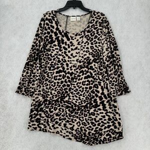 Chicos Zenergy Top Womens XL‎ Black Leopard Lagenlook Tunic Asymmetrical Shirt